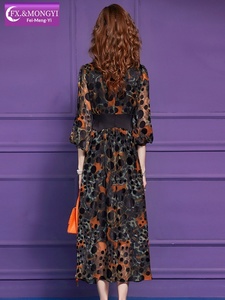 FMY70435 Vestido Largo Estampado con Cuello en V, Cintura Alta y Corte en A, Estilo Retro Francés, con Cremalleras, Diseño Floral para Mujer, Primavera/Verano - Product Image 3