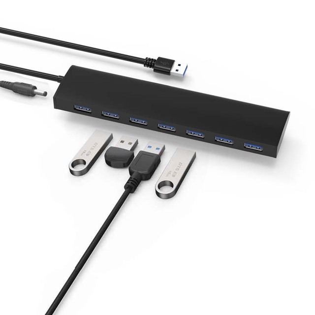 DC 3.5 Power 7-Port Aluminium Alloy USB 3.0 Hub Harmonica-shaped Multiport Connector for HDD,Mouse,Printer,Keyboard