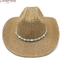 Tas Jerami Musim Panas Desain Baru Landfond - Topi Liburan Pantai untuk Wanita, Topi Perjalanan Tropis Bertepi Lebar