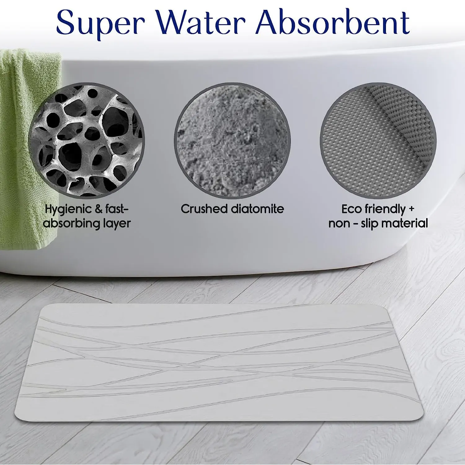 FIGOO Custom Non Slip Quick Drying Water Absorbent Foldable Diatomite Stone Bath Mat Diatomaceous Bathroom Mat