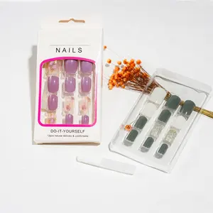 12 pcs Short Cute False Nail Art Set Printed Press on Full Cover Nail Tips Detachable Artificial Fingernails For Adult Children