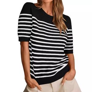 Maglione a Righe a Maniche Corte per Donna, Lavorato a Maglia su Misura, Nuovo Stile Casual Trendy per la Stagione Autunnale - Product Image 3
