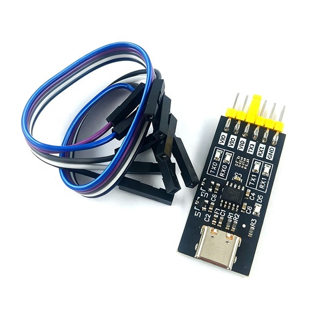 CH342K USB to Dual TTL Serial Adapter, USB Type-C, 3Mbps High-Speed, Multi-Level I/O: 1.8V / 3.3V / 5V