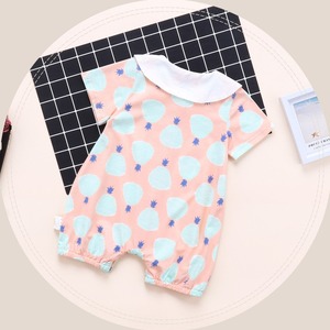 Vêtements pour bébés nouveau-nés en gros, combinaison pour fille en tissu brodé à motif ananas avec col à revers et boutons - Product Image 4