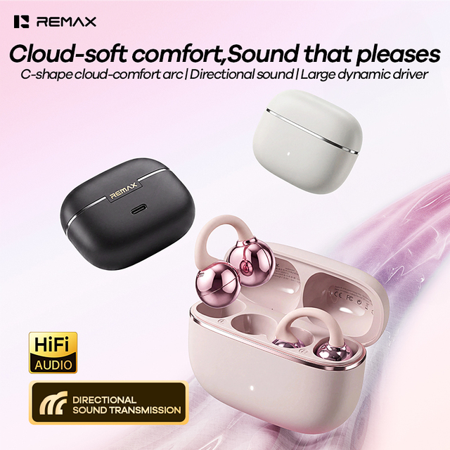 REMAX OWS Clip-on Wireless Earbuds BT 6.0 Open Ear C-Shape 11mm HiFi No Leakage Sports Earphones TWS 5H Playtime Type-C