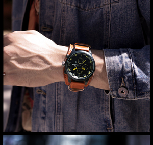 Montre à grand cadran pour hommes, bracelet en cuir, tendance, pour étudiants, à la mode, décontractée, étanche - Product Image 1