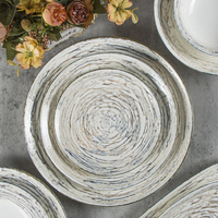 JQY Assiettes à dîner en gros Vintage Swirl Pattern Service d'assiettes en céramique Service de vaisselle Service de restauration en porcelaine blanche pour restaurant