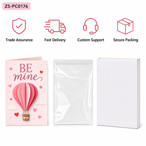 Carte de vœux 3D rose en forme de montgolfière, carte d'amour en papier, cadeau de la Saint-Valentin, design personnalisé - Product Image 6