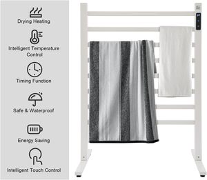 Porte-serviettes chauffant électrique, porte-serviettes chauffant sur pied, chauffe-serviettes de bain <span class=keywords><strong>avec</strong></span> <span class=keywords><strong>minuterie</strong></span>, chauffage à sec en fibre de carbone, aluminium - Product Image 3