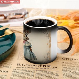 Tasse sensible à la chaleur, noire givrée, 11 oz, en céramique, vierge pour sublimation, design plat 2D à peindre - Product Image 5