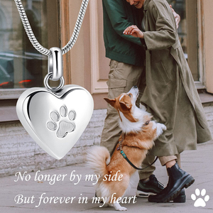 Wholesale Stainless Steel Pet Cremation <b>Urn</b> Jewelry for Ashes Paw Print Heart Pendant Memorial Necklace - Product Image 3