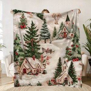 Plaid en flanelle douce à imprimé de Noël, style pastoral, décoration d'hiver pour la maison, écologique, lavable en machine - Product Image 1