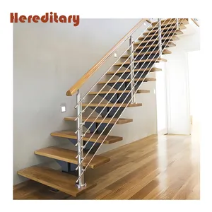 Tangga Modern, tangga stringer lurus, tangga mono, tangga floating dengan pagar stainless steel
