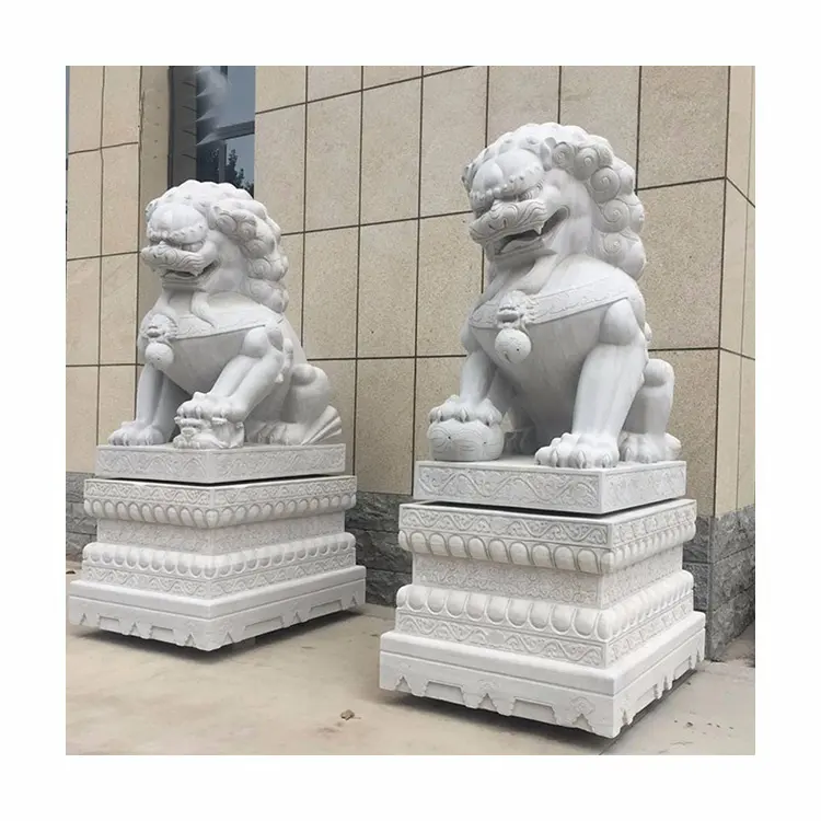 Decorazione esterna di marmo foo dogs sculture in pietra di granito cinese leone foo statue di cane di vendita con base alta