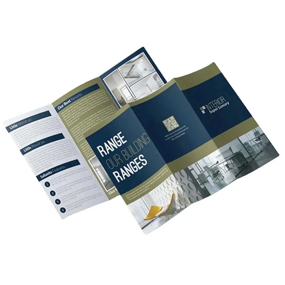 Aangepaste Flyers Dubbelzijdig Gevouwen Folder Aanpassen Gecoat Papier Drievoudig Brochure Cmyk Full Color Voor Reclame Promotie