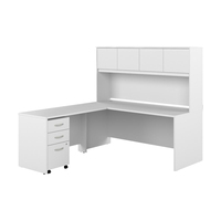 Scrivania da Ufficio a L Moderna ed Ergonomica Bianca Pura per Manager, CEO, Dirigenti, con Libreria e Cassetti Portaoggetti