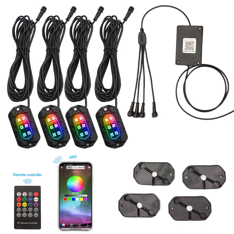 RGB 6leds rgbw reinweiß/schwarz Rock Light 4 pods Auto Under glow Decking Lichter APP-Steuerung