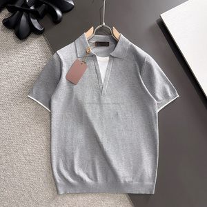 Top-quality casual fashion Loro stretch Piana breathable collar sport navy blue summer polo <b>shirt</b> For men - Product Image 3