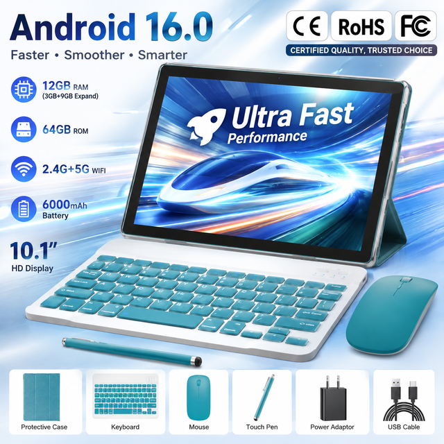 Android 16 10'1 Inch Tablet PC 12GB RAM Expansion 64GB 5G WiFi Capacitive Screen IPS New Custom Logo OEM ODM Tablet