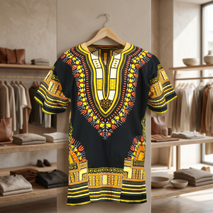 Camisas Dashiki Modernas con Estampado Tradicional y Bordado, Tallas Grandes, Algodón, Manga Corta, Ropa Africana Unisex para Primavera/Verano - Product Image 2
