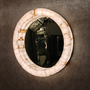 Natural Alabaster Stone Framed Light <b>Mirror</b> <b>Round</b> Backlit Decor <b>Mirror</b> For Entryway <b>Wall</b> - Product Image 3