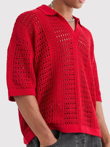 T-shirt tricoté personnalisé été printemps <span class=keywords><strong>maille</strong></span> évider <span class=keywords><strong>pull</strong></span> au Crochet manches courtes col en v tricot chemise au Crochet hommes - Product Image 4