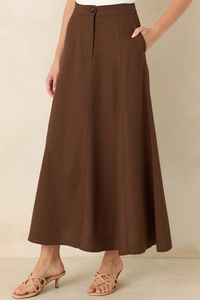 Jupe longue trapèze marron pour femme avec fermeture boutonnée, élégante, longueur cheville, design uni, tissu tissé confortable, toutes saisons - Product Image 2