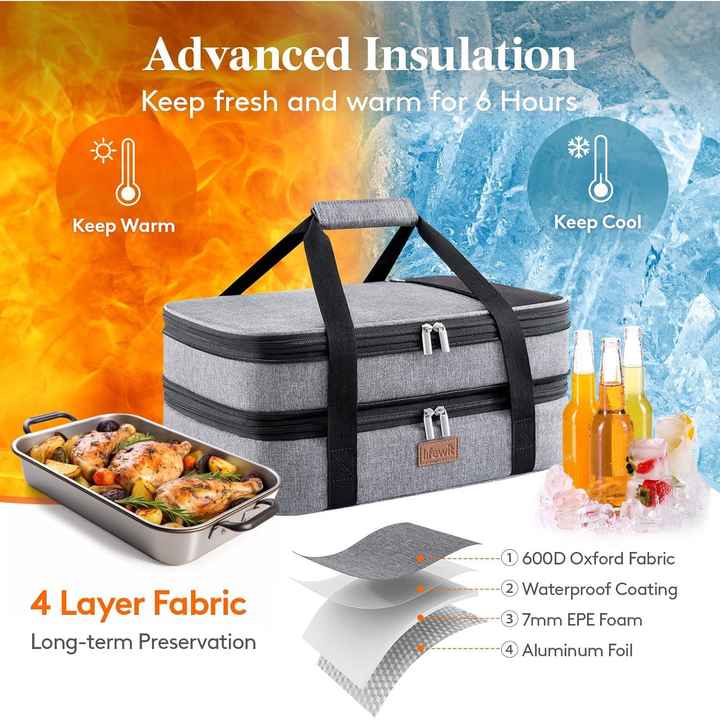 Lifewit Insulated Double Casserole Carrier Thermal Lunch Tote for 9 X 13 Inches Dish Expandable Mid Zipper for Picnics Beach
