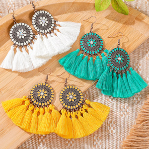 Bohemian Tassel <b>Drop</b> Earrings For Women Alloy Vintage Style Party Jewelry White Blue Orange - Product Image 3