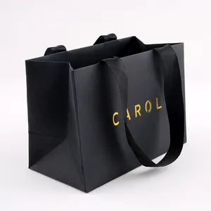 BTO custom logo christmas Luxury Black Gift Paper Bag Shoes Clothes Shopping Wedding Gift Paper Bags for small business