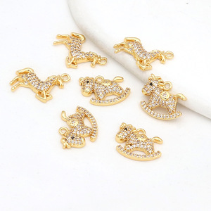 Cobre chapado en oro de 14k con diamantes, colgante de caballo del zodíaco que conserva el color, pulsera, collar, accesorio de joyería DIY D177 - Product Image 3