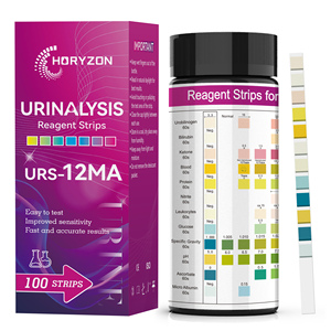 Kit de test <span class=keywords><strong>urinaire</strong></span> manuel homologué CE URS-12 MA avec 12 paramètres, bandelettes de test <span class=keywords><strong>urinaire</strong></span> en plastique pour le glucose, les corps cétoniques, le lactate de méthanol et l'albumine - Product Image 1