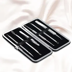 6 pz/set Kit professionale per la schioccatura dei brufoli-Set di aghi per la rimozione dei punti neri Kit di strumenti per l'estrattore di punti neri dell'acne