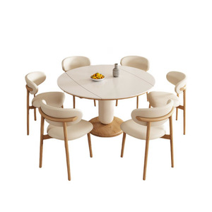 Modern Oval Solid Wood <b>Dining</b> <b>Table</b> 1.2M Extendable Cream <b>Top</b> Minimalist Design For Small Apartments - Product Image 4
