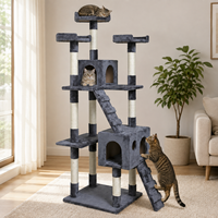 Arbre à chat en sisal multi-niveaux avec échelle double et perchoir en peluche, très populaire