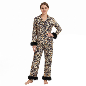 In Stock Halloween Adult Women's Button <b>Feather</b> Solid Long Sleeves Breathable Mommy Pajamas Outfits New Designs Sleepwear Sets - Product Image 1