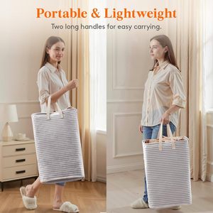 Wholesale Selfstanding Foldable Dirty Laundry Basket Rectangular Stripe Collapsible Toy Storage <b>Boxes</b> Washable Clothes <b>Hamper</b> - Product Image 2