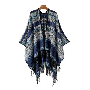 Nuevo Chal Étnico Bohemio Vintage con Rayas de Bloques de Color y Borlas Largas, Chal Cálido - Product Image 3