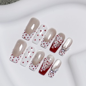<span class=keywords><strong>Uñas</strong></span> postizas de acrílico de lujo reutilizables, hechas a mano, <span class=keywords><strong>largas</strong></span> y cónicas, con efecto ojo de gato nude y pedrería francesa. - Product Image 2