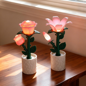 Đèn ngủ <span class=keywords><strong>LED</strong></span> hoa tulip nhỏ xinh, trang trí sáng tạo, làm thủ công, hoa hồng, tự làm, đèn bàn nhỏ để bàn trong nhà, quà tặng - Product Image 2