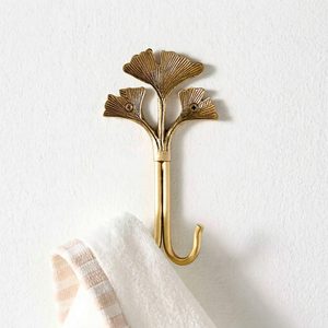 Vintage Ginkgo Leaf Wall Hook Metal Rust Resistant Bathroom <b>Coat</b> Rack Single Tier Carved Design - Product Image 1