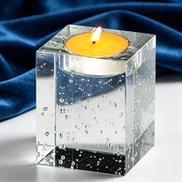 Support de bougie rectangulaire en cristal transparent K9, poli, personnalisable, design moderne à bulles, pour bougies chauffe-plat, idéal pour les cadeaux de mariage