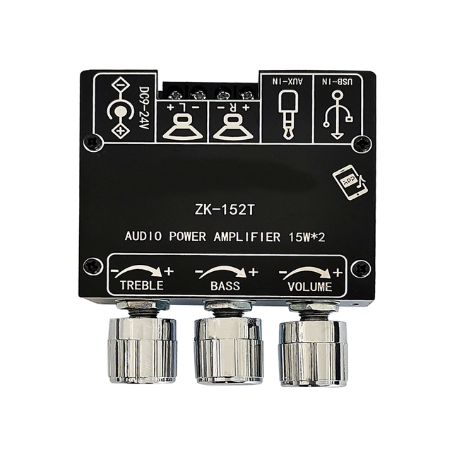 ZK-152T digital power amplifier board module 2.0 stereo sound channel 15W+15W with band high and low tone