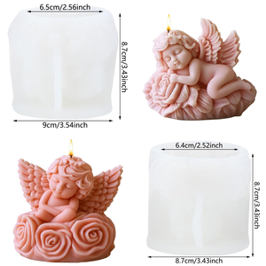 Bougie artisanale en cire de soja parfumée à la rose, mini figurine ange, sans fumée, pour anniversaire, fête des mères, Noël, ambiance festive, cadeau. - Product Image 2