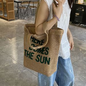Sac fourre-tout tressé grande capacité HERE COMES SUN, en coton et polyester, idéal pour la plage, l'hiver, le printemps et l'été - Product Image 1