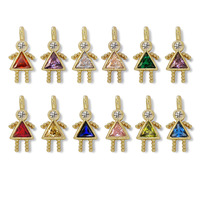 Pendentif Fille 12 Pierres de Naissance en Laiton, Forme Fille Mignonne avec Breloque Zircon Pierre de Naissance pour Fabrication de Bijoux DIY (Bracelets, Colliers)