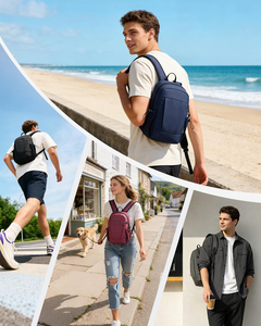 Mochila de lujo con cremallera antirrobo RFID para hombre y mujer, mochila de viaje ligera resistente al agua, soporte para llaves, 9 bolsillos - Product Image 6