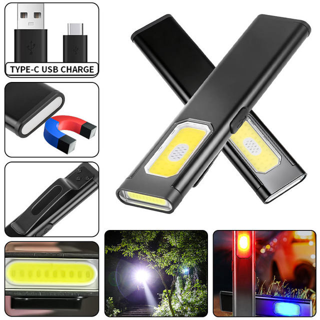 Mini LED Workshop Flashlight Small COB Portable Magnetic Emergency Light EDC Pocket Waterproof Rechargeable