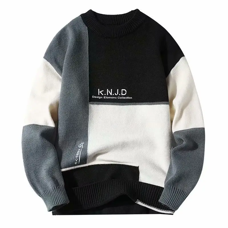 Autumn and winter new sheep wool men's sweater Korean fashion color matching round neck youth leisure wholesale men clothing