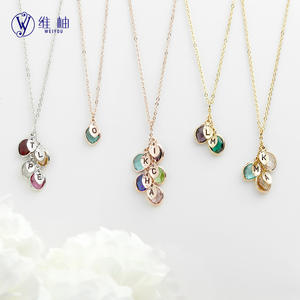 Collier en forme de goutte d'eau avec pierre de naissance et feuille, 12 couleurs, gravure personnalisée du nom, cadeau pour la fête des mères, produit POD pour dropshipping Shopify - Product Image 5